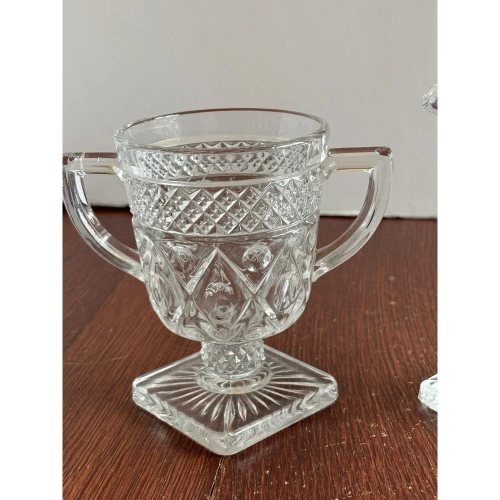Imperial Glass Cape Cod Clear Pressed Glass Creamer and Sugar Bowl Set Vintage